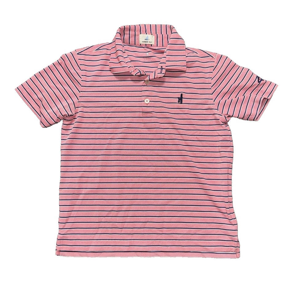 Johnnie-O Hanging Out Polo Shirt Youth Size Medium Striped Red Performance Golf